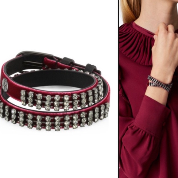 Tory Burch Crystal Embellished Double-Wrap Bracelet in Imperial Garnet - Picture 6 of 7